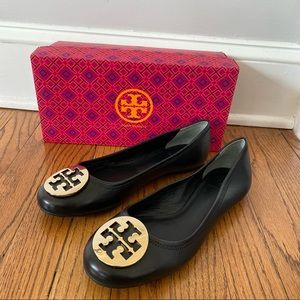 Tory Burch Black Reva Flat Gold Toe